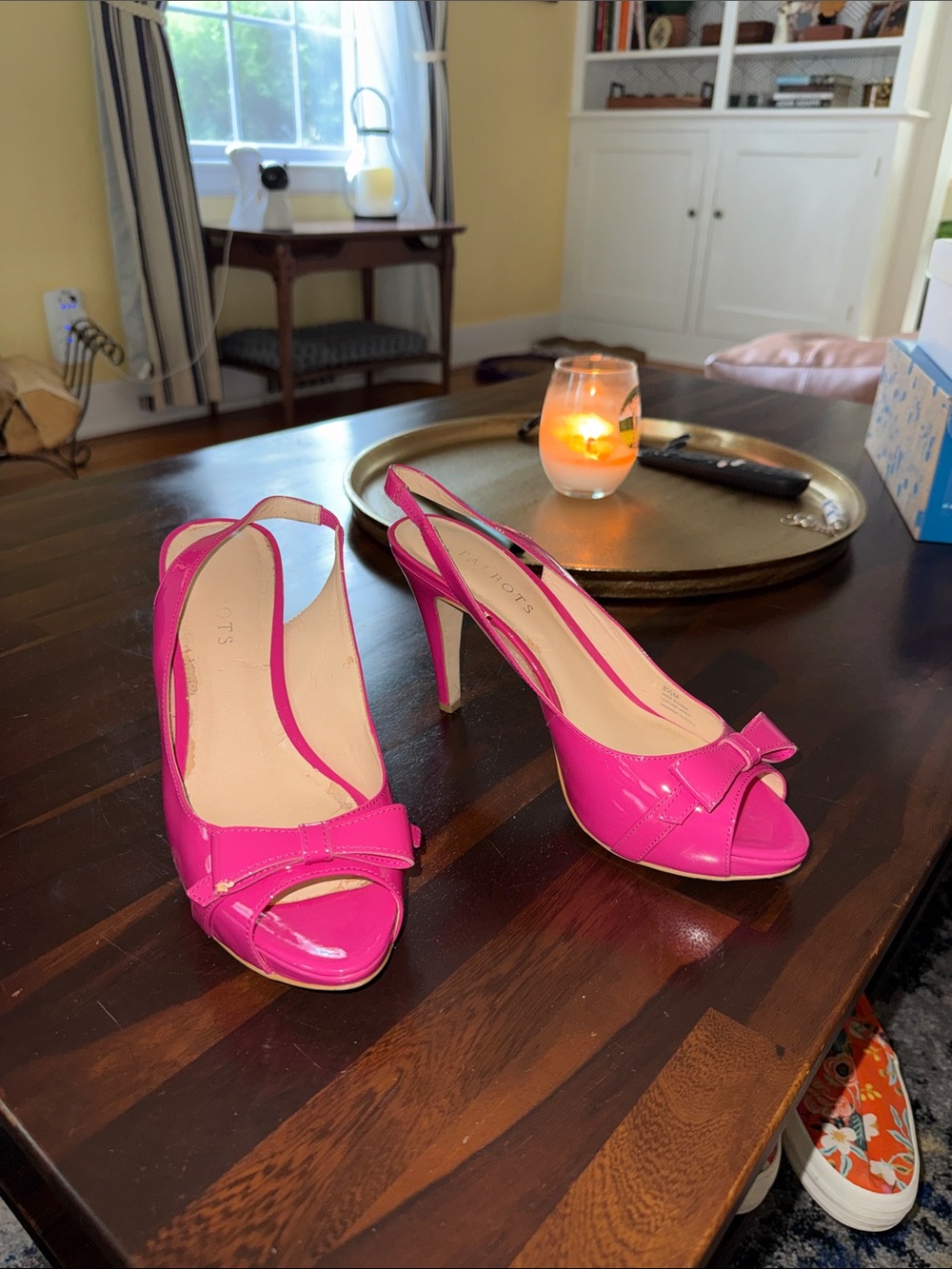 Hot Pink Women’s Slingback Peep-Toe Heels with Bow Accent